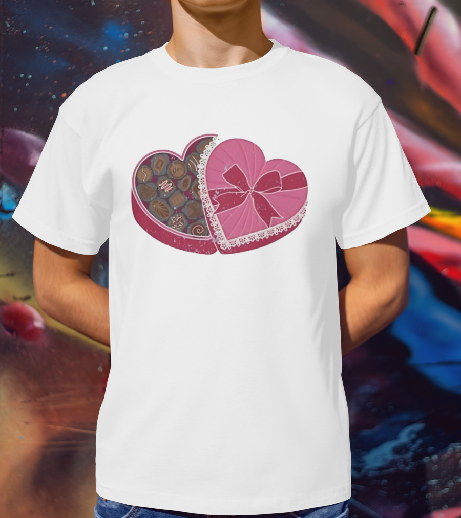 Heart Shaped Box Of Chocolates With Lace And Bow T-Shirt