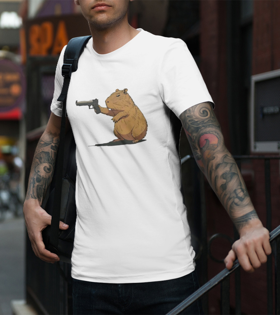 Capybara Holding A Gun In A Humorous Pose T-Shirt