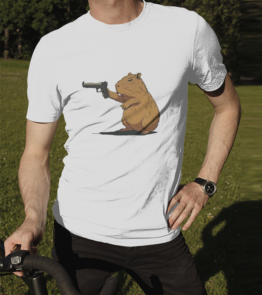 Capybara Holding A Gun In A Humorous Pose T-Shirt