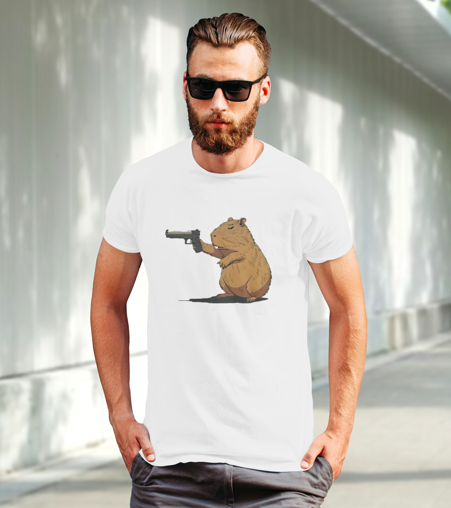 Capybara Holding A Gun In A Humorous Pose T-Shirt