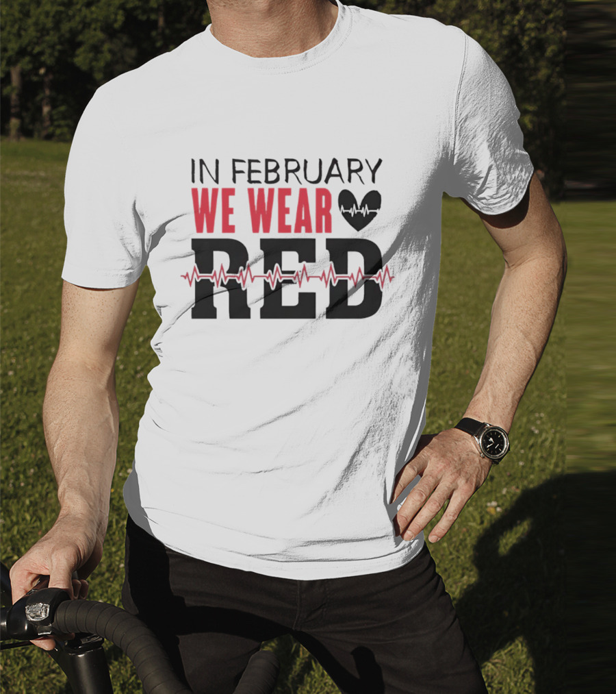 In February We Wear Red Heartbeat Motif T-Shirt