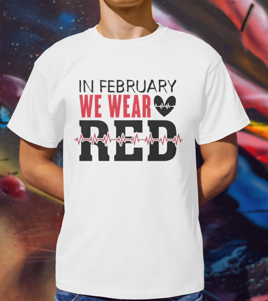 In February We Wear Red Heartbeat Motif T-Shirt