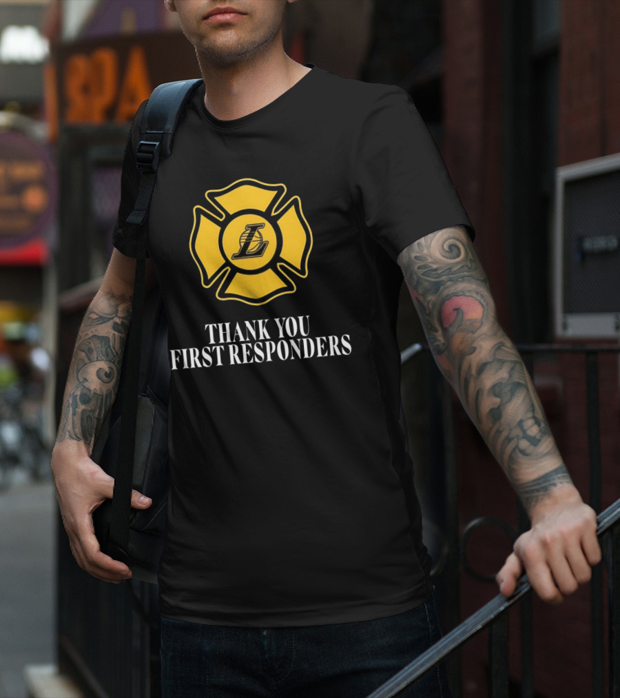 Los Angeles Lakers Thank You First Responders Firefighter Emblem T-Shirt