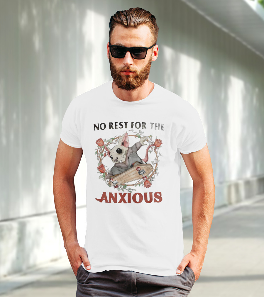 No Rest For The Anxious Rat In A Suit With Roses And Skateboard Coffin T-Shirt