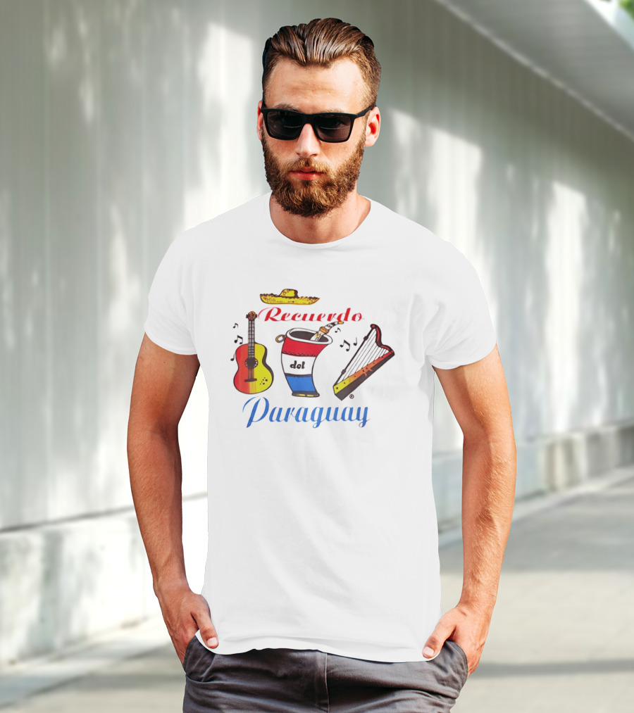 Recuerdo Del Paraguay Sombrero Guitar Mate Harp Music Notes T-Shirt