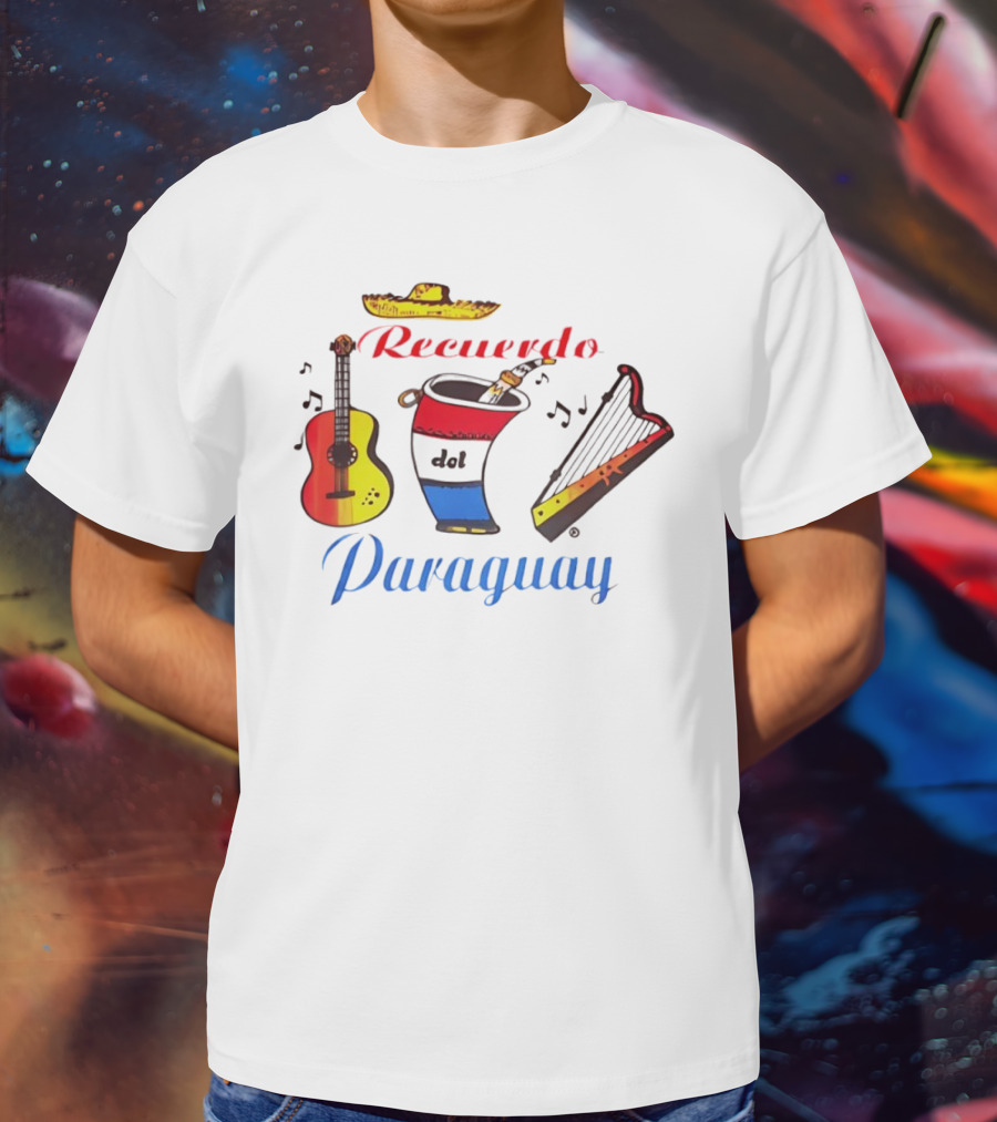 Recuerdo Del Paraguay Sombrero Guitar Mate Harp Music Notes T-Shirt
