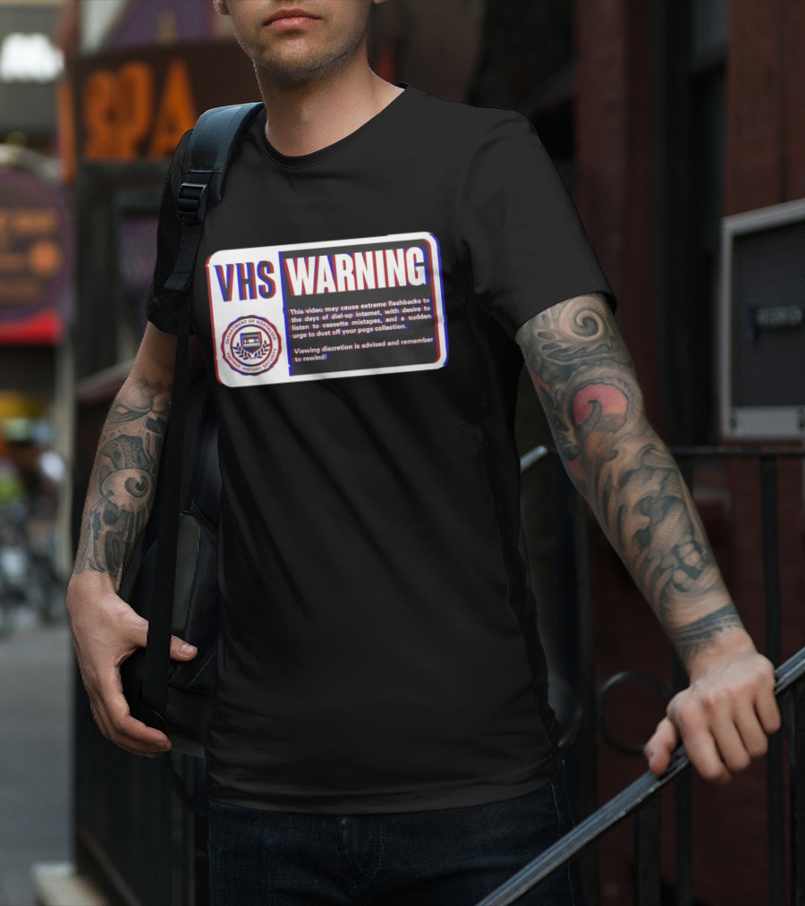 VHS Warning Retro Flashbacks Dial-up Internet Cassette Mixtapes Pogs Collection T-Shirt