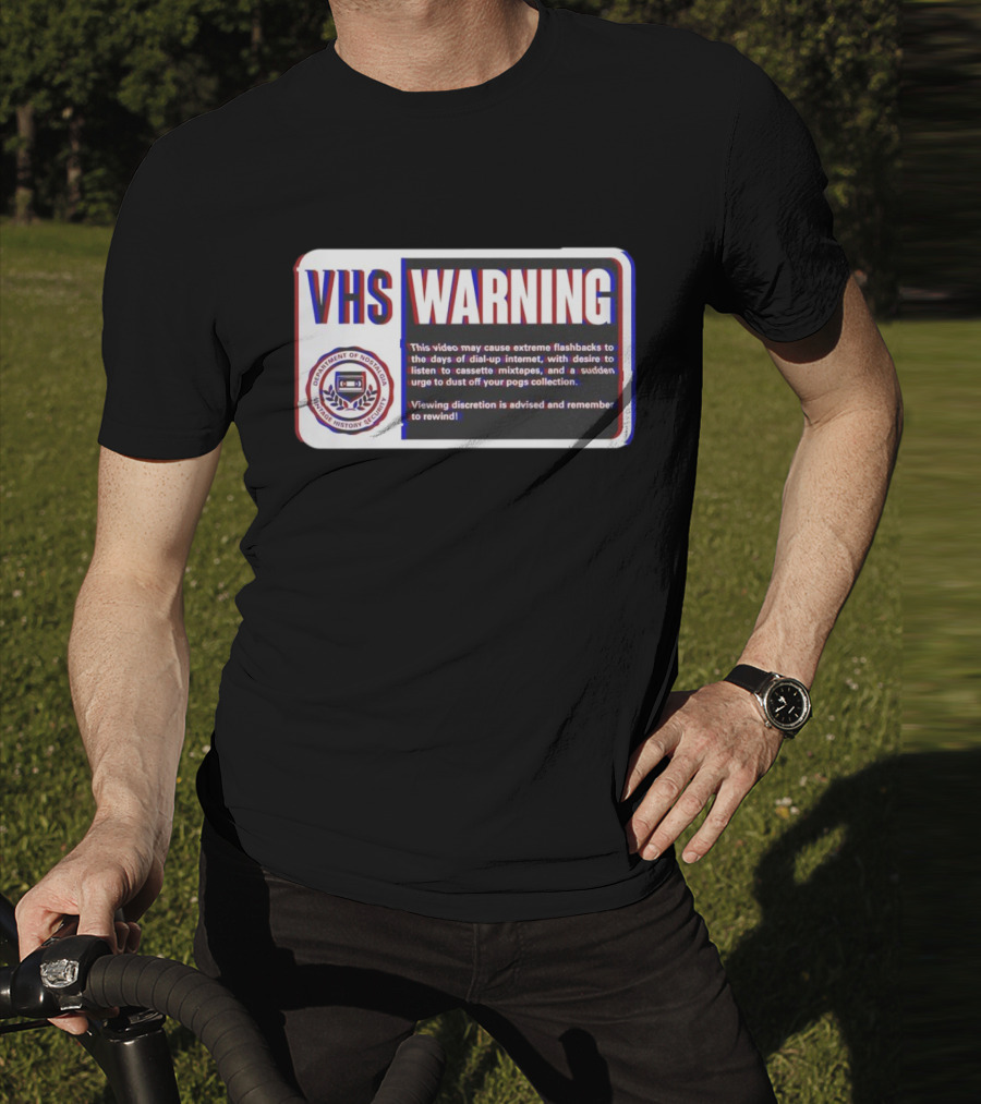 VHS Warning Retro Flashbacks Dial-up Internet Cassette Mixtapes Pogs Collection T-Shirt
