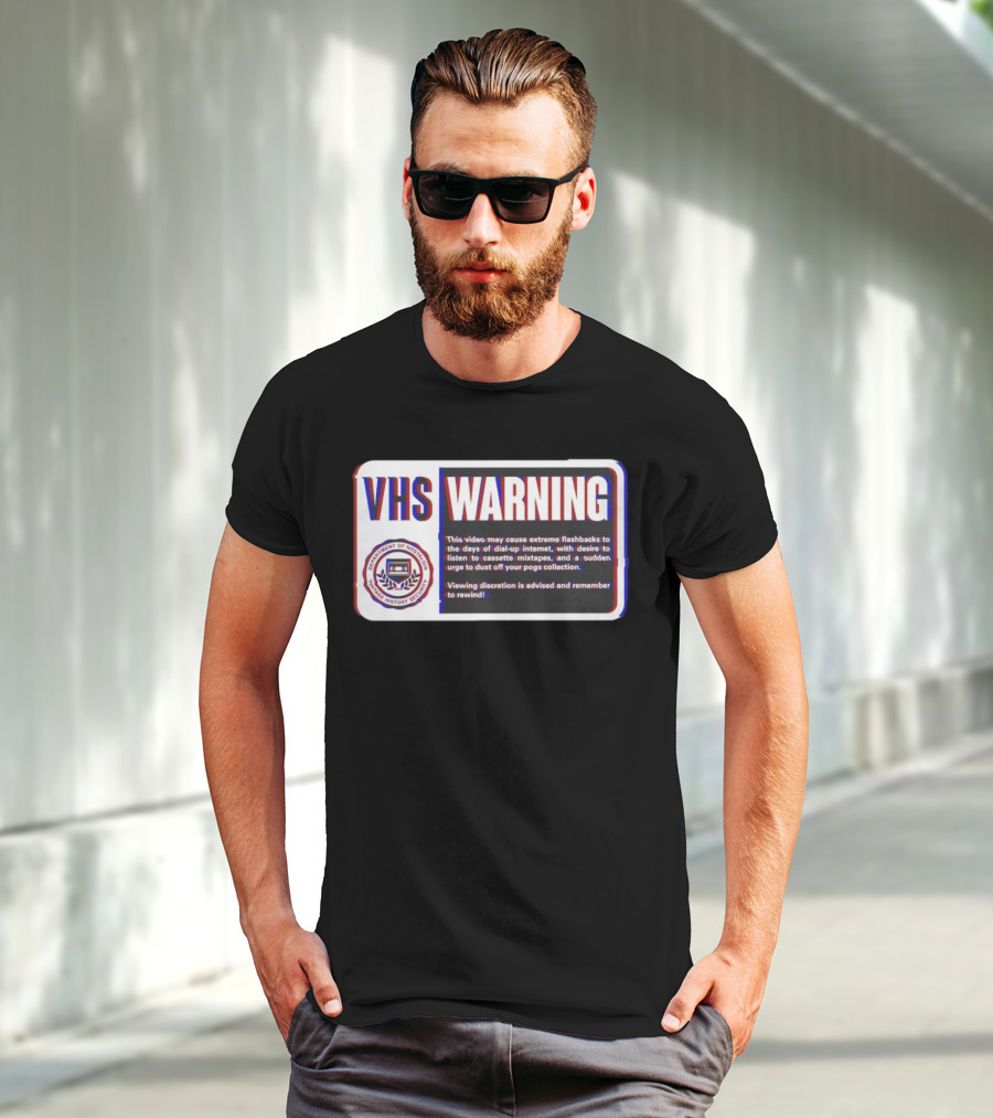 VHS Warning Retro Flashbacks Dial-up Internet Cassette Mixtapes Pogs Collection T-Shirt