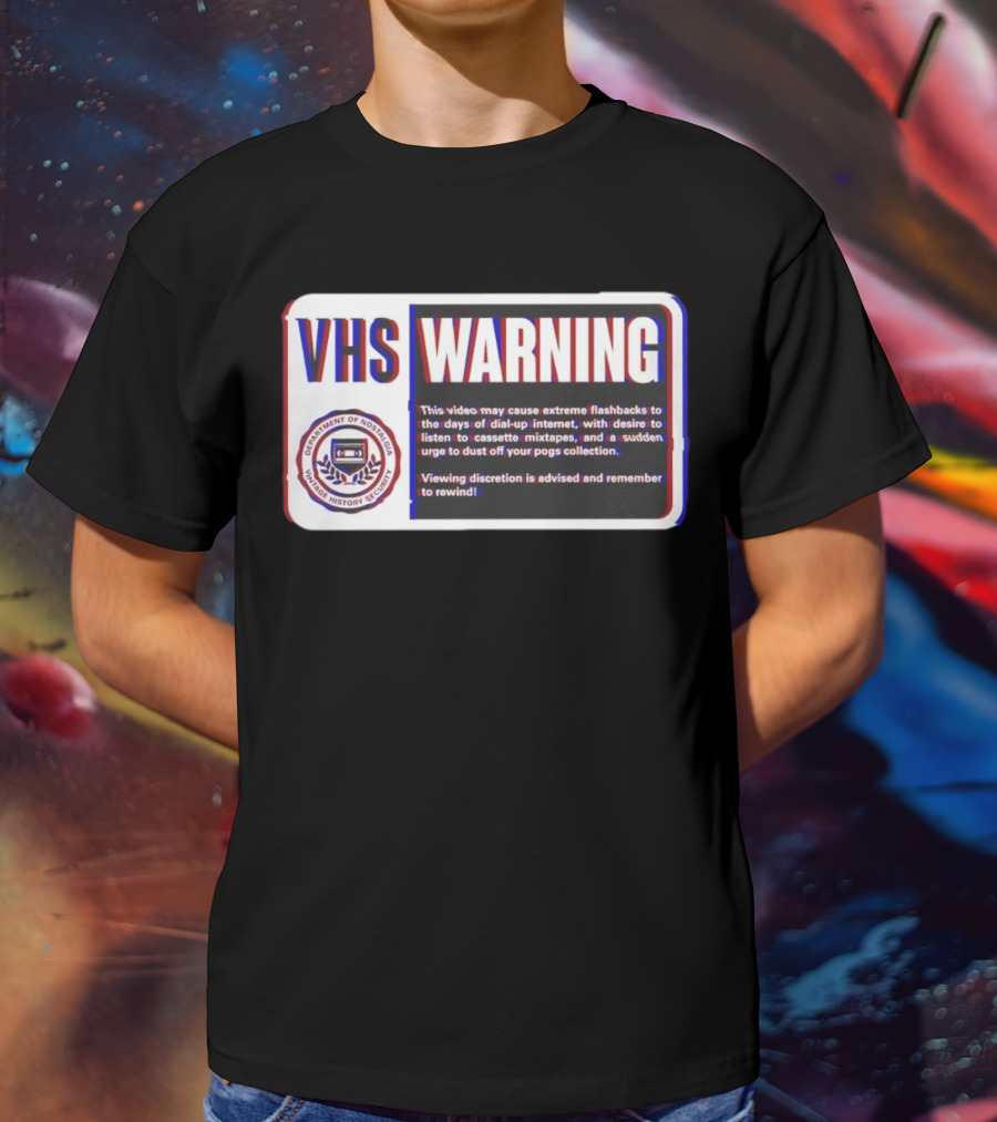 VHS Warning Retro Flashbacks Dial-up Internet Cassette Mixtapes Pogs Collection T-Shirt