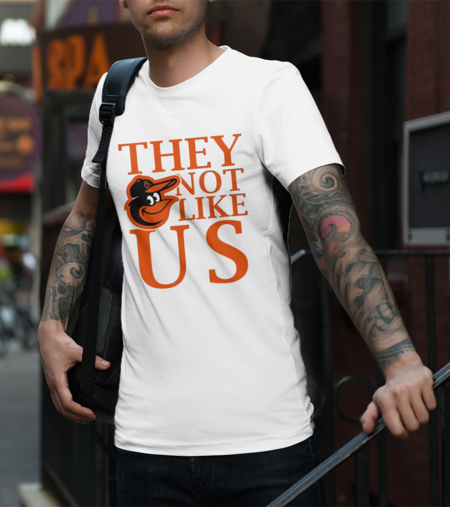 Baltimore Orioles They Not Like Us Bold Orange Text With Bird Graphic T-Shirt