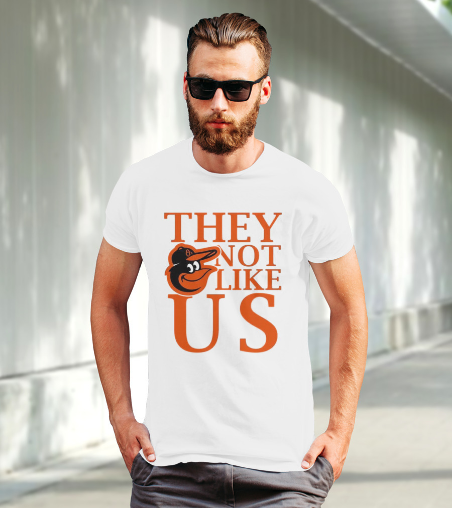Baltimore Orioles They Not Like Us Bold Orange Text With Bird Graphic T-Shirt
