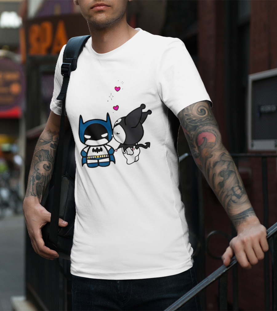 Batman Kuromi Kiss Cartoon With Hearts T-Shirt