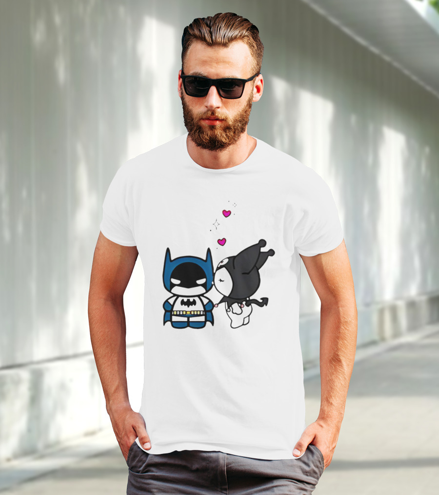 Batman Kuromi Kiss Cartoon With Hearts T-Shirt