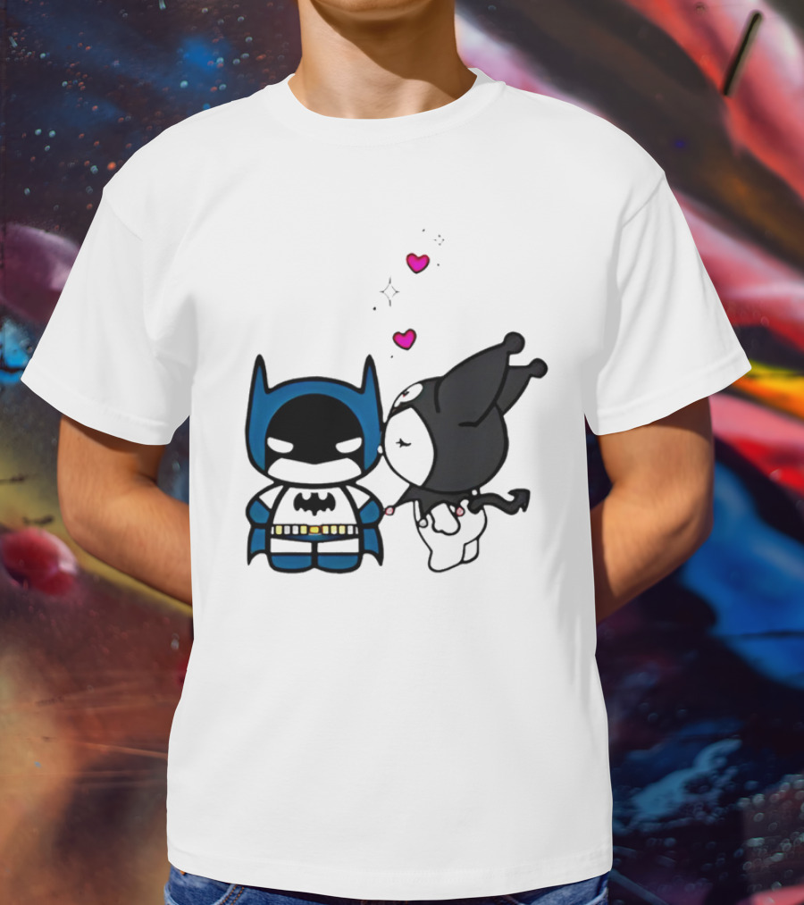 Batman Kuromi Kiss Cartoon With Hearts T-Shirt