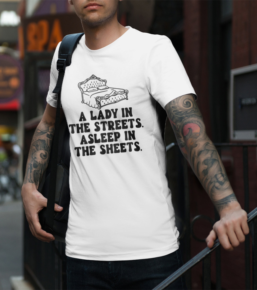 A Lady In The Streets Asleep In The Sheets Vintage Bed Illustration T-Shirt