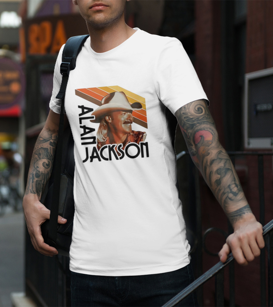 Alan Jackson Cowboy Hat Vintage Style Retro Stripes T-Shirt