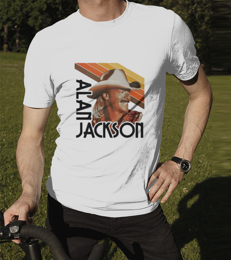 Alan Jackson Cowboy Hat Vintage Style Retro Stripes T-Shirt