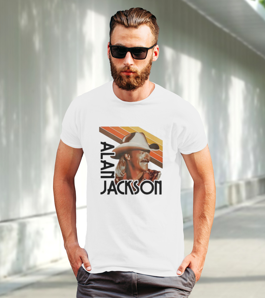 Alan Jackson Cowboy Hat Vintage Style Retro Stripes T-Shirt