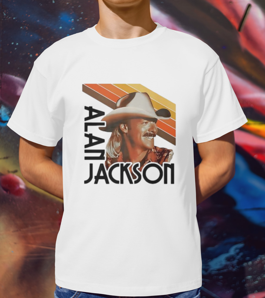 Alan Jackson Cowboy Hat Vintage Style Retro Stripes T-Shirt