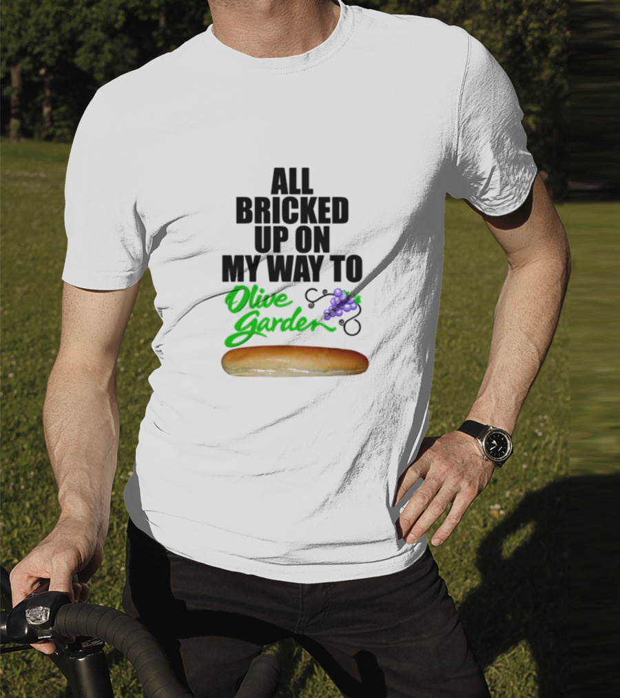 All Bricked Up On My Way To Olive Garden Breadstick With Olive Green Script And Purple Grapes T-Shirt