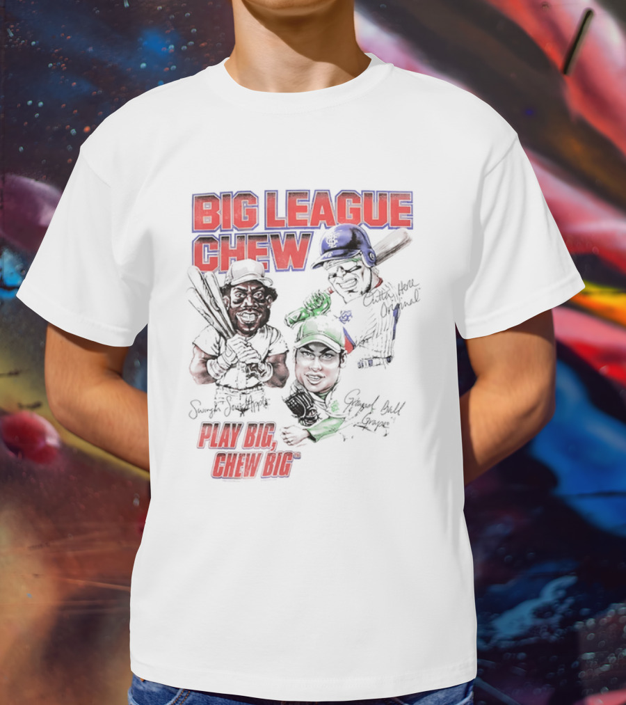 Big League Chew Play Big Chew Big Baseball Caricature T-Shirt