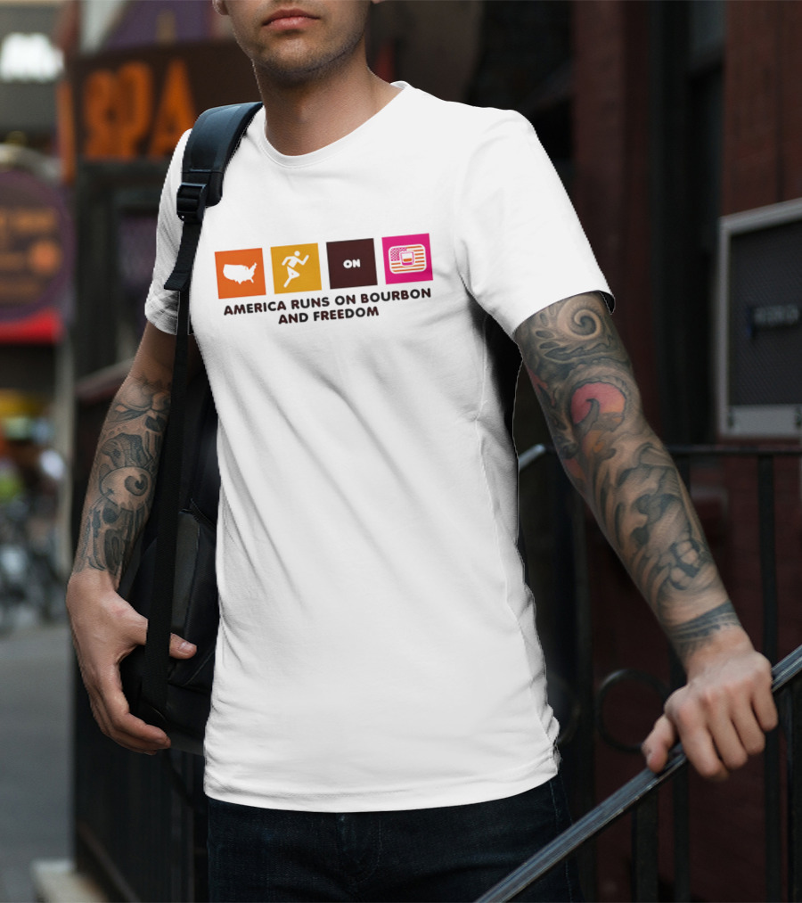 America Runs On Bourbon And Freedom Map Runner Flag T-Shirt