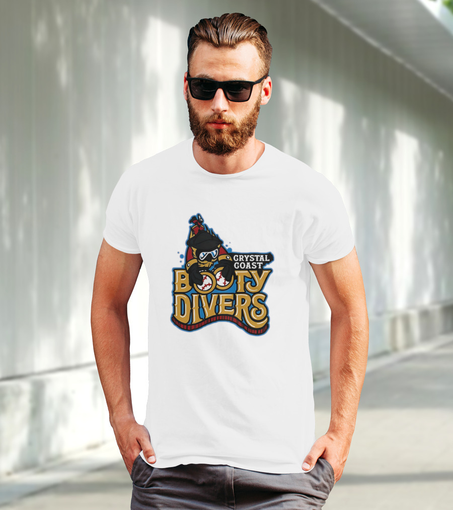 Crystal Coast Booty Divers Pirate Spyglass Emblem T-Shirt
