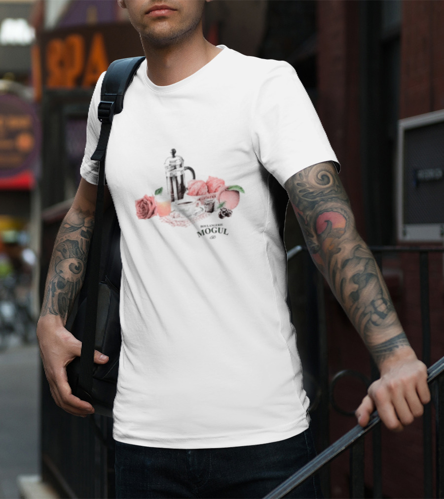 Boulangerie Mogul French Press Rose Croissant Breakfast T-Shirt