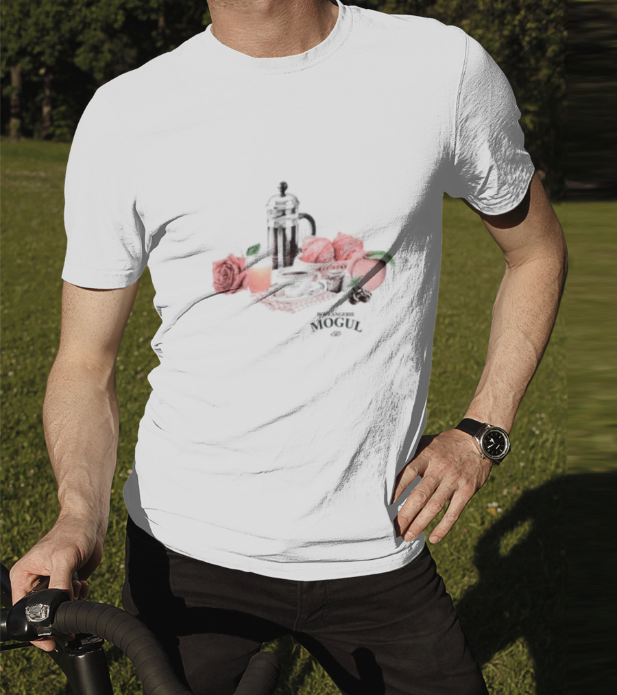 Boulangerie Mogul French Press Rose Croissant Breakfast T-Shirt