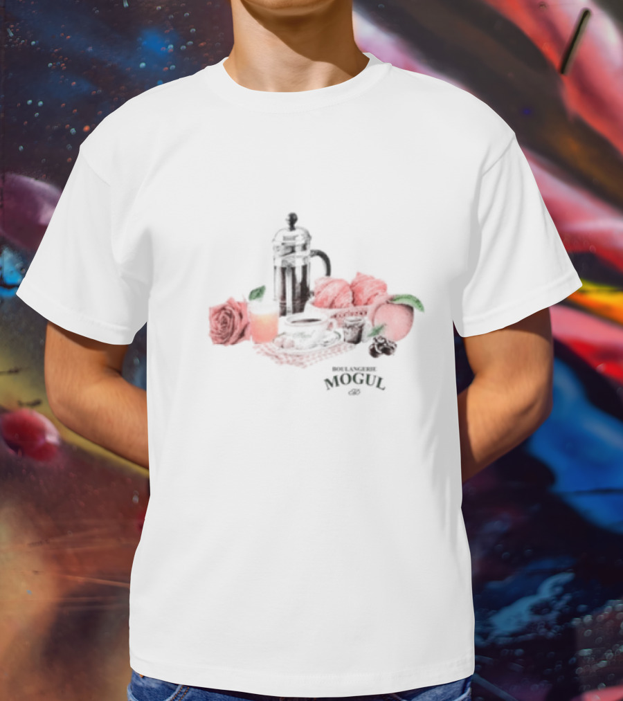 Boulangerie Mogul French Press Rose Croissant Breakfast T-Shirt