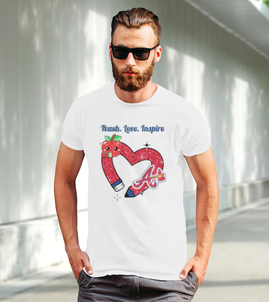 Atlanta Braves Teach Love Inspire Apple Heart Sparkle T-Shirt