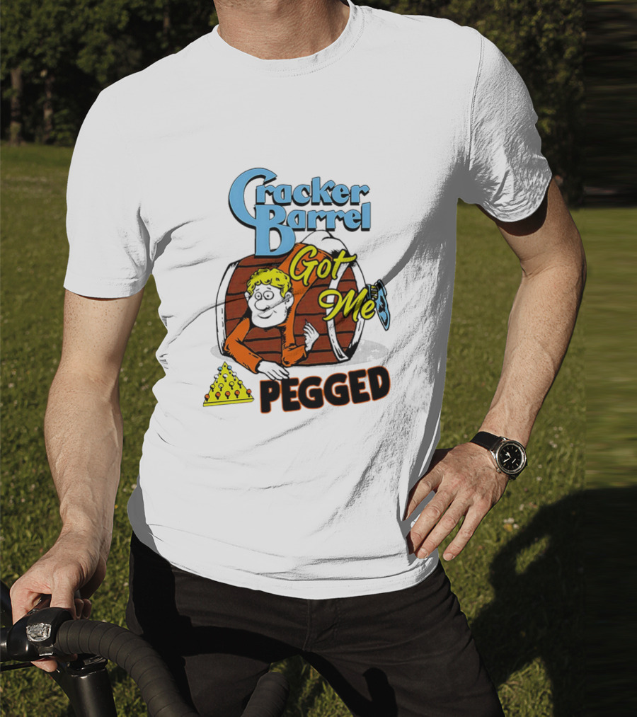 Cracker Barrel Got Me Pegged Cartoon Retro Style With Character And Cheese Icons T-Shirt