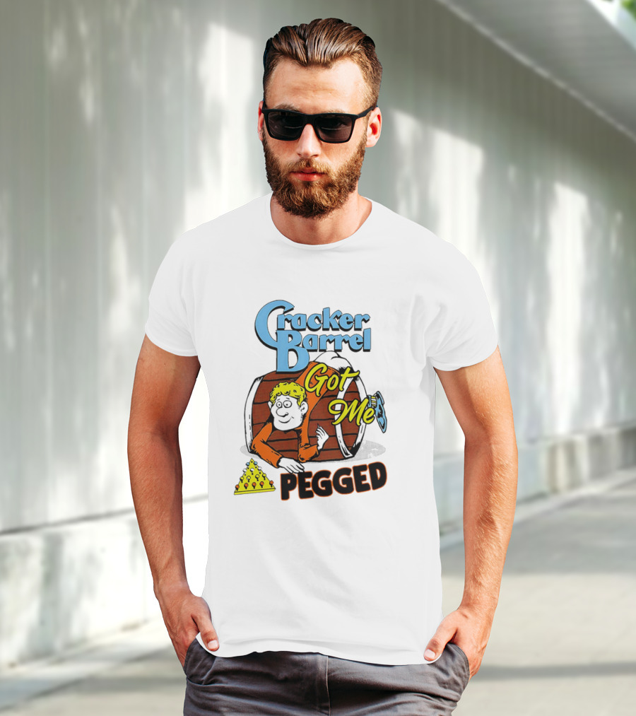 Cracker Barrel Got Me Pegged Cartoon Retro Style With Character And Cheese Icons T-Shirt