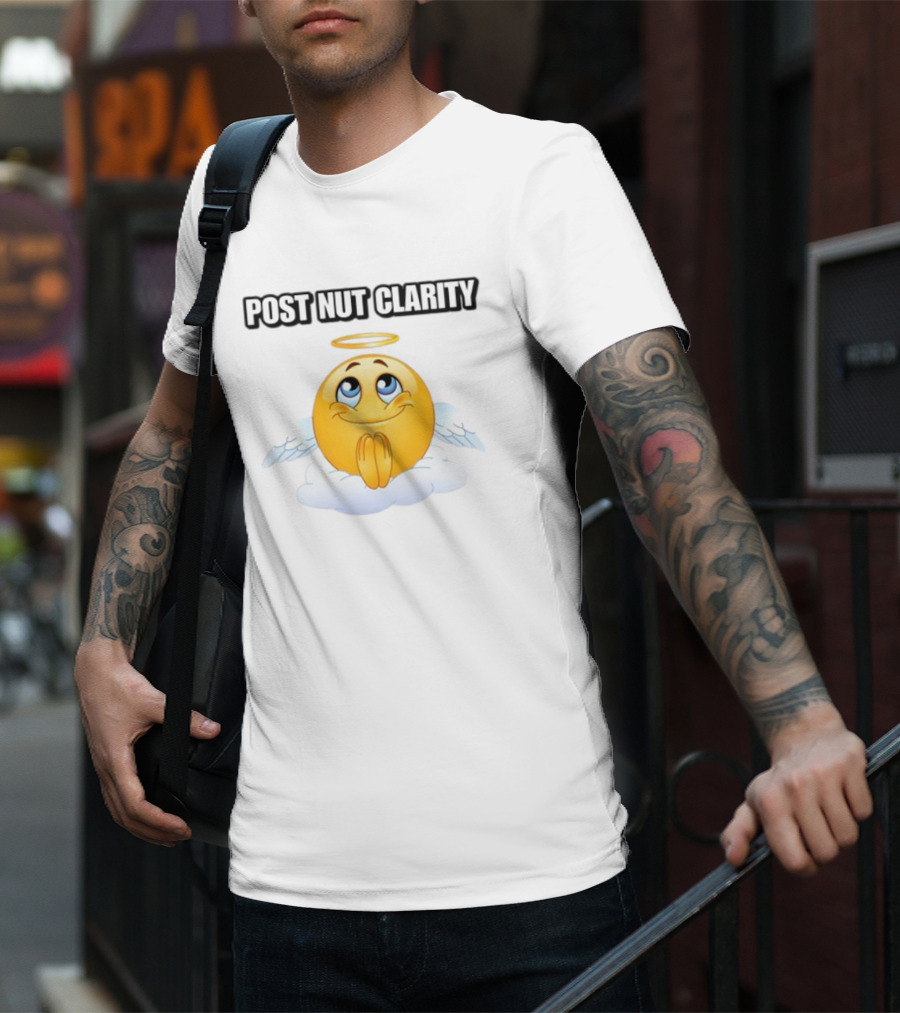 Cringeytees Post Nut Clarity Angel Emoji On Cloud T-Shirt