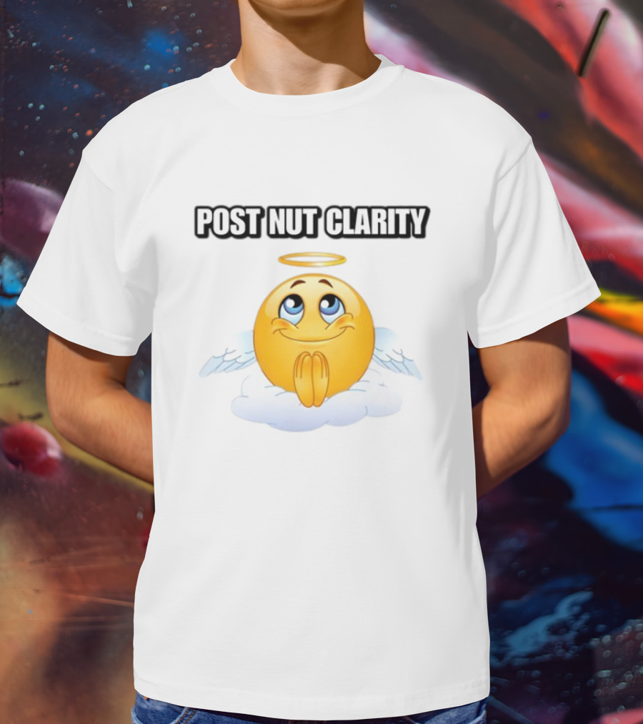 Cringeytees Post Nut Clarity Angel Emoji On Cloud T-Shirt