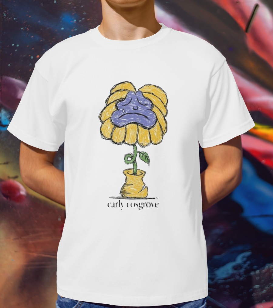 Carly Cosgrove Sad Flower Yellow Petals Blue Face Bloom T-Shirt