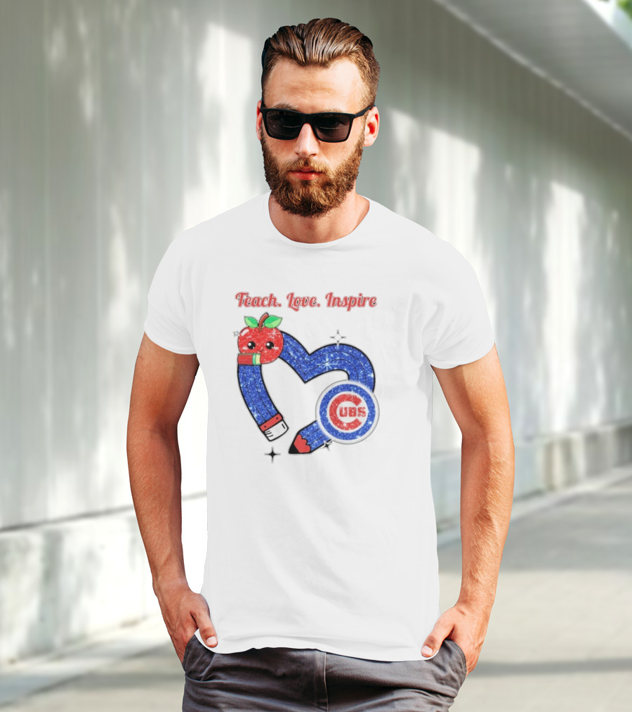 Chicago Cubs Teach Love Inspire Apple Pencil Heart T-Shirt