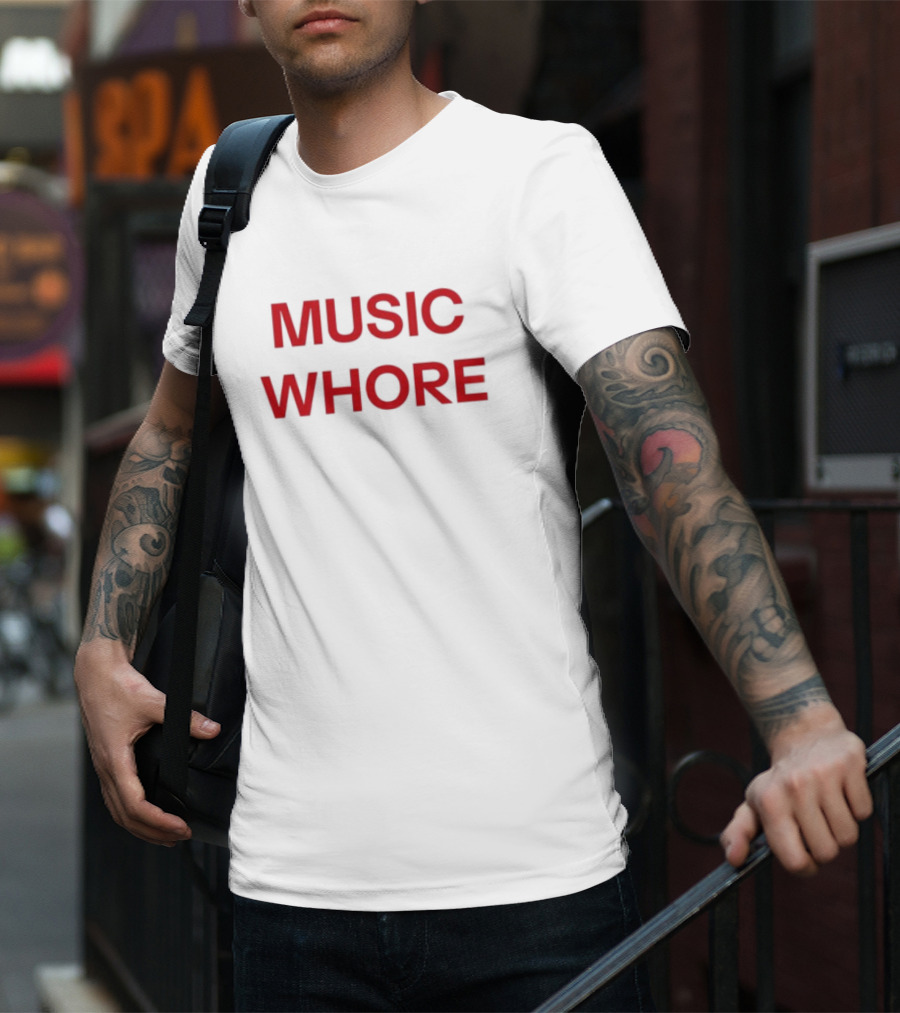 Divadelight Music Whore Bold Red Text Design T-Shirt