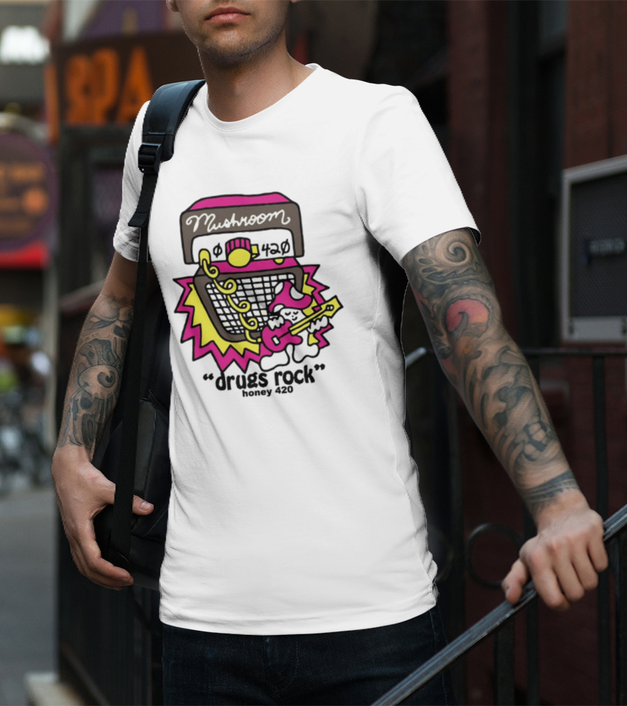 Drugs Rock Honey 420 Guitar Amp Bold Neon Art Style T-Shirt