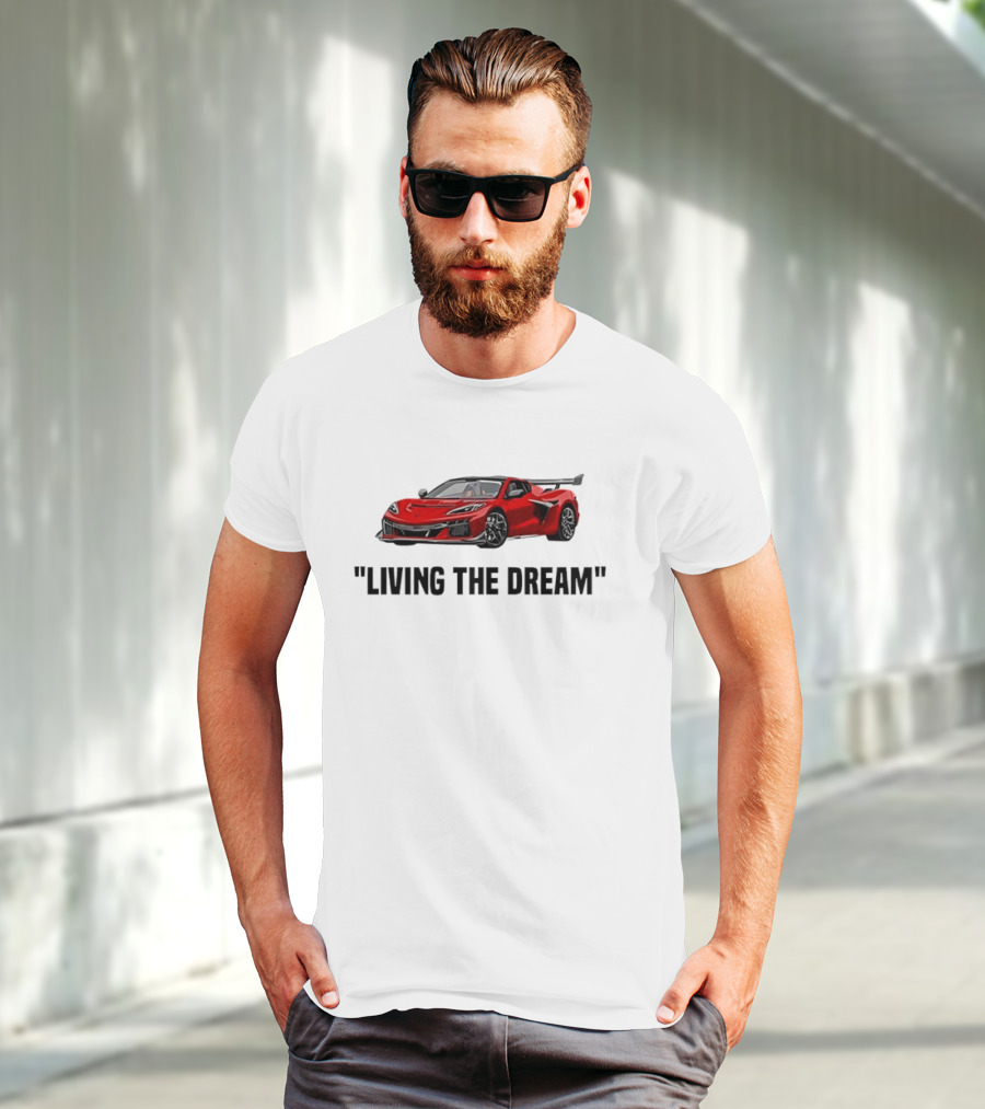 Corvette Living The Dream Red Convertible Car T-Shirt
