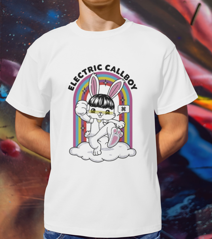 "Electric Callboy Bunny Rainbow Sunglasses Black Bunny" T-Shirt