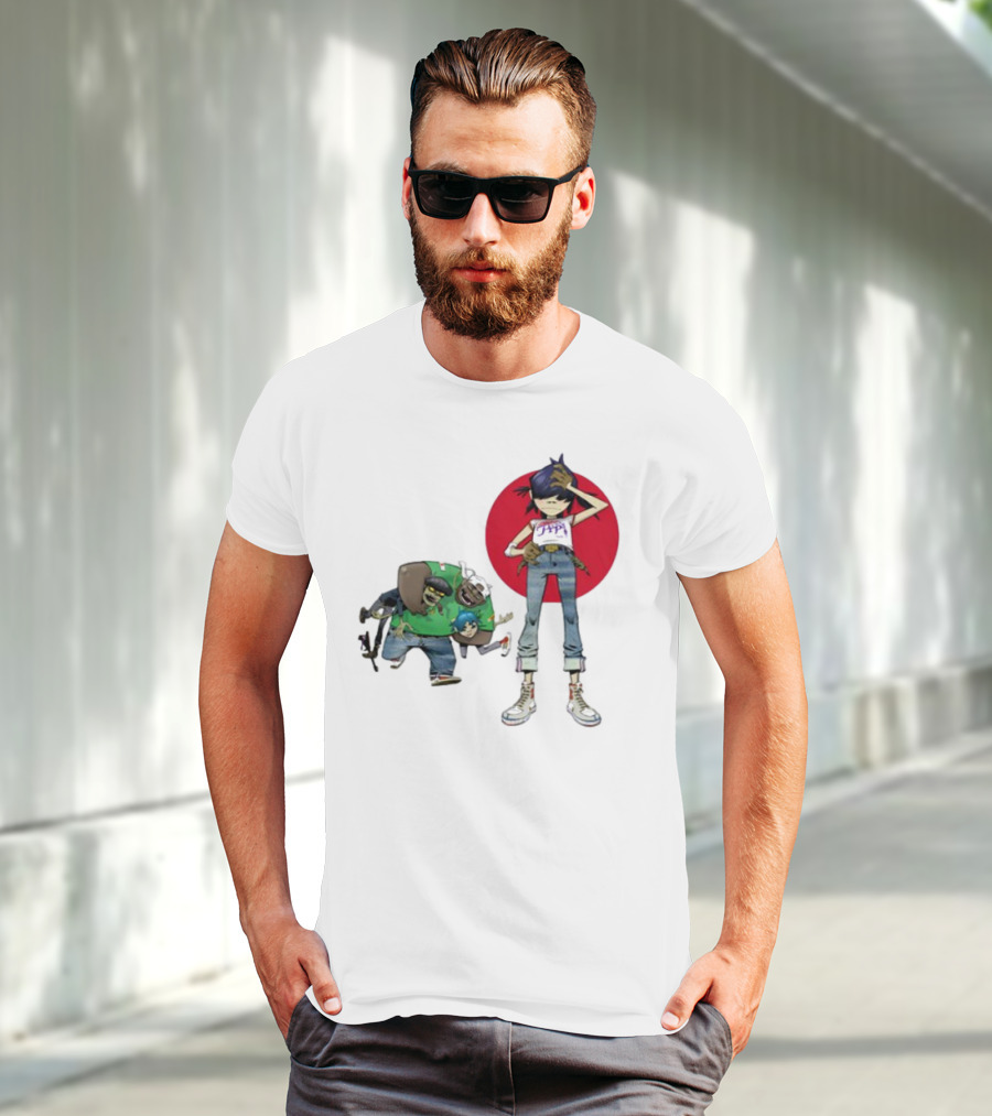 Gorillaz Invisible Sun Japanese Red Circle Band Members T-Shirt
