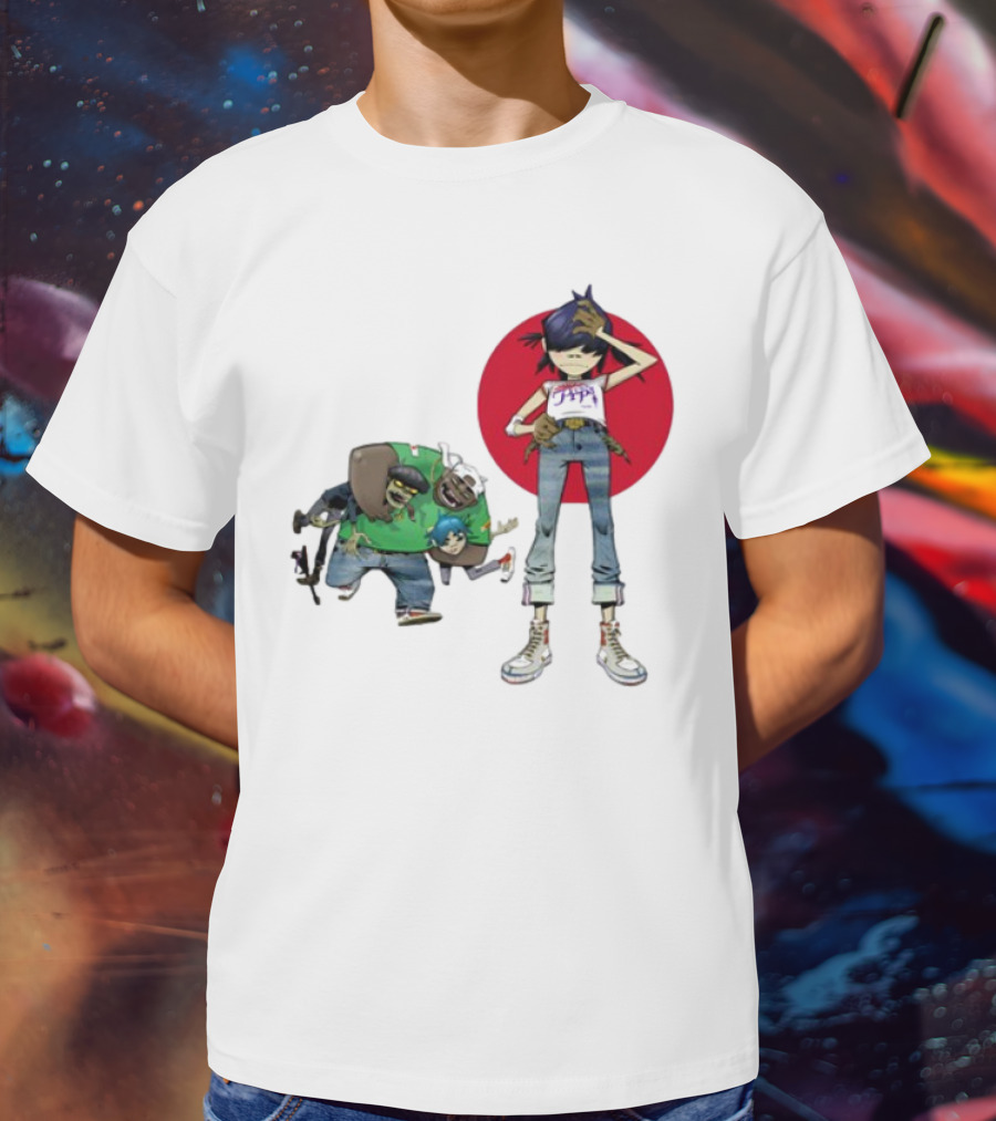 Gorillaz Invisible Sun Japanese Red Circle Band Members T-Shirt