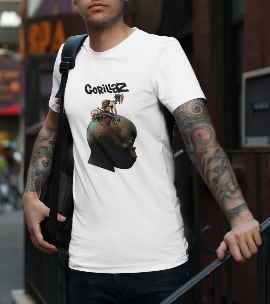 Gorillaz Plastic Beach Animated Character On Head T-Shirt