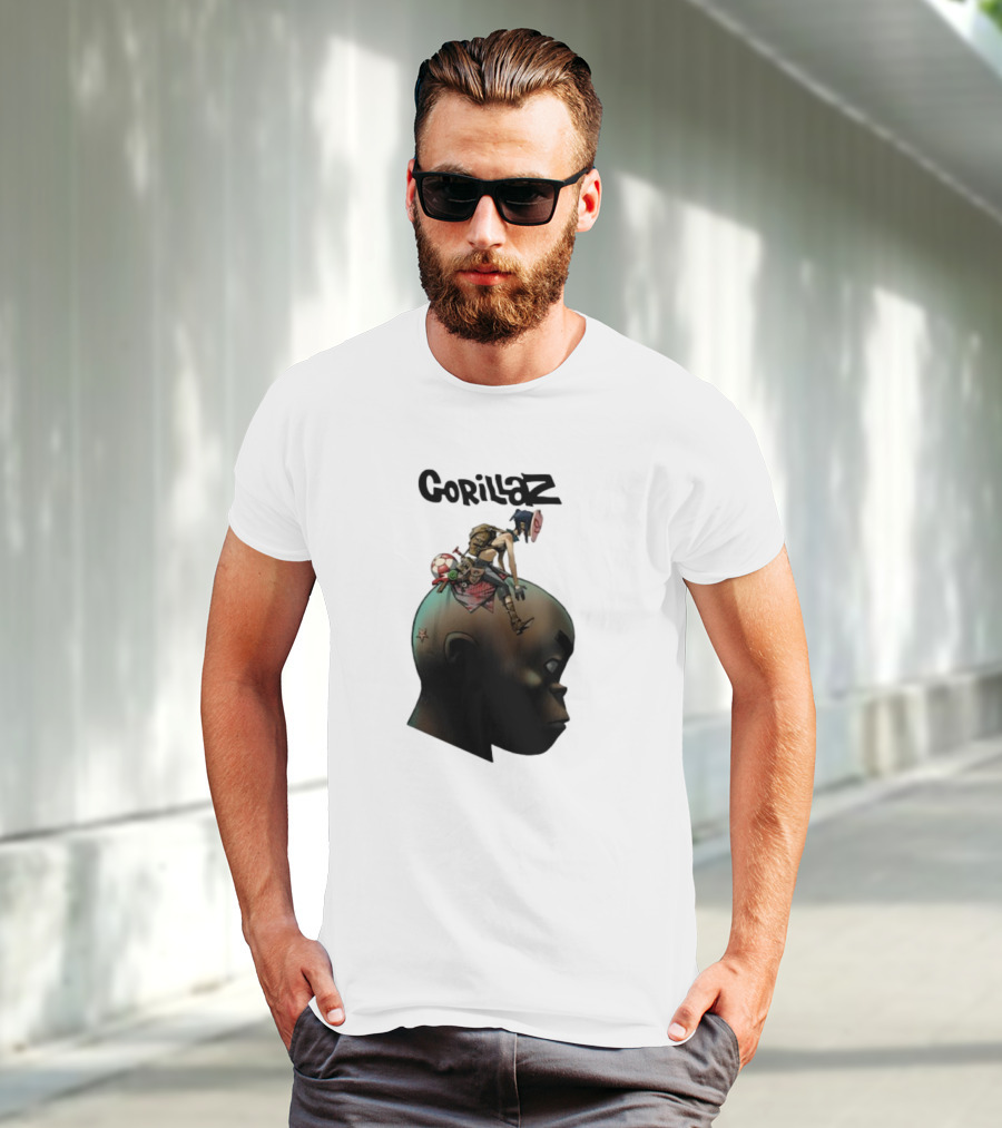 Gorillaz Plastic Beach Animated Character On Head T-Shirt