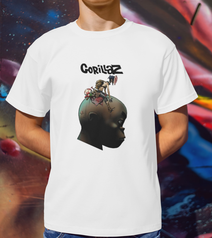 Gorillaz Plastic Beach Animated Character On Head T-Shirt