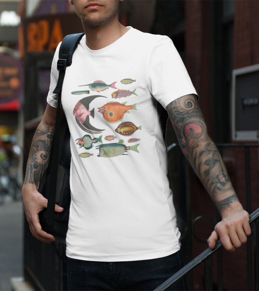 Fugly Fish Large Moon And Colorful Creatures T-Shirt