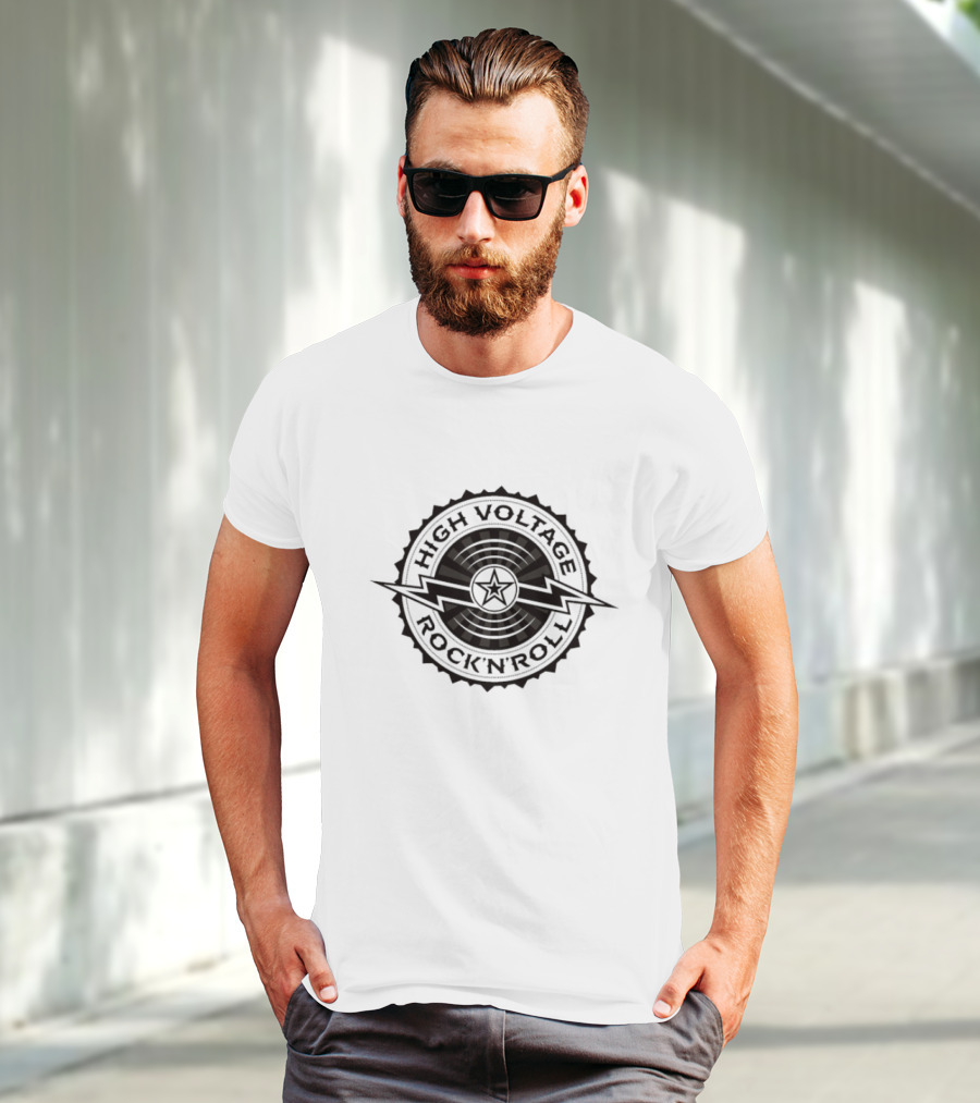 High Voltage Rock N Roll Starburst Lightning Bolt Emblem T-Shirt