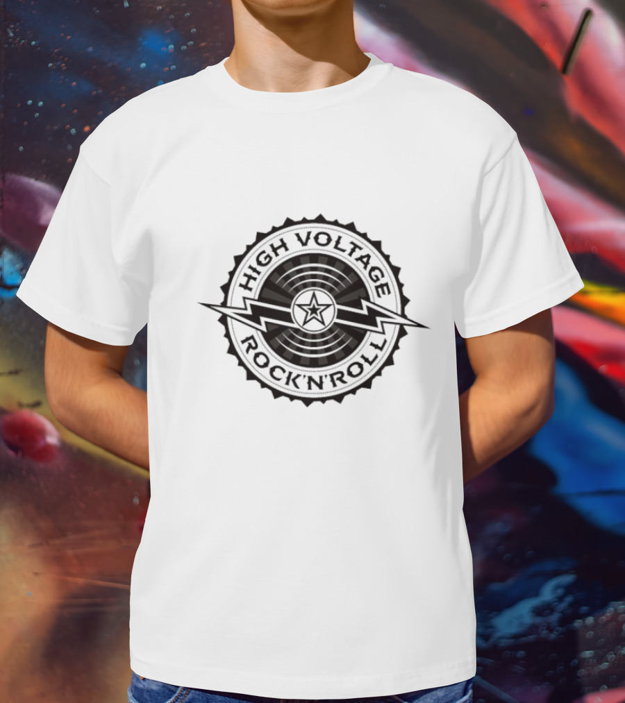 High Voltage Rock N Roll Starburst Lightning Bolt Emblem T-Shirt